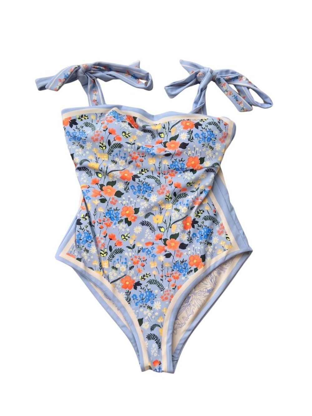 NWOT | Blue Floral Scarf Print Tie-Shoulder One Piece Swimsuit Large